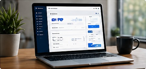 EPHCMS business dashboard on a laptop